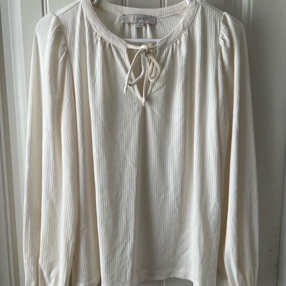 LOFT Ivory Blouse with Tie Neck